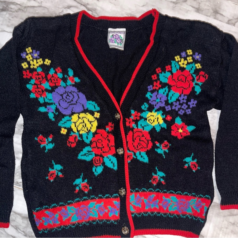 Vintage Floral Knit Cardigan Sweater